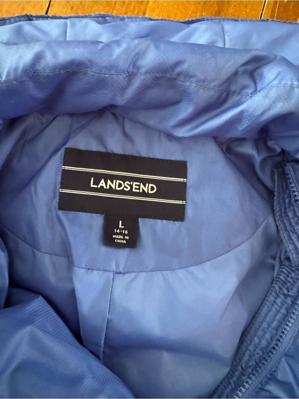 Women’s Lands' End Royal Cobalt Blue Hooded Mid-Length Puffer Coat Jacket, Large - Picture 10 of 12
